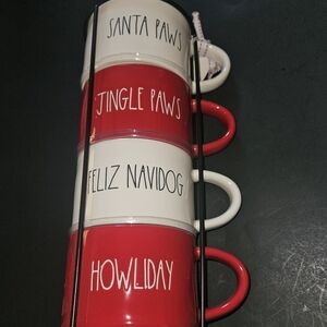 Rae Dunn holiday dog theme set of 4 with mug holder new (Tilted Mug Rack)